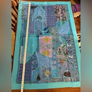 Indian handcrafted Intricate Embroidered Wall Tapestry - Blue and Purple
